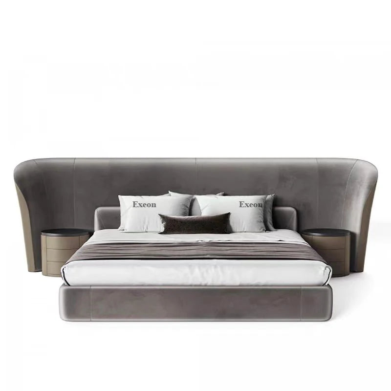 Italian luxury leather queen bed (2m), elegant design for master bedrooms.