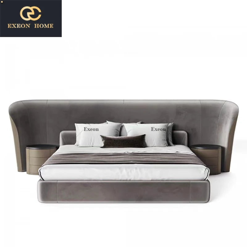 Italian luxury leather queen bed (2m), elegant design for master bedrooms.