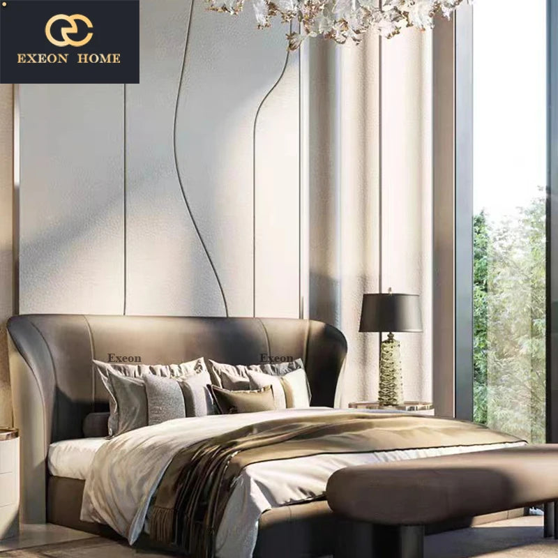 Italian luxury leather queen bed (2m), elegant design for master bedrooms.