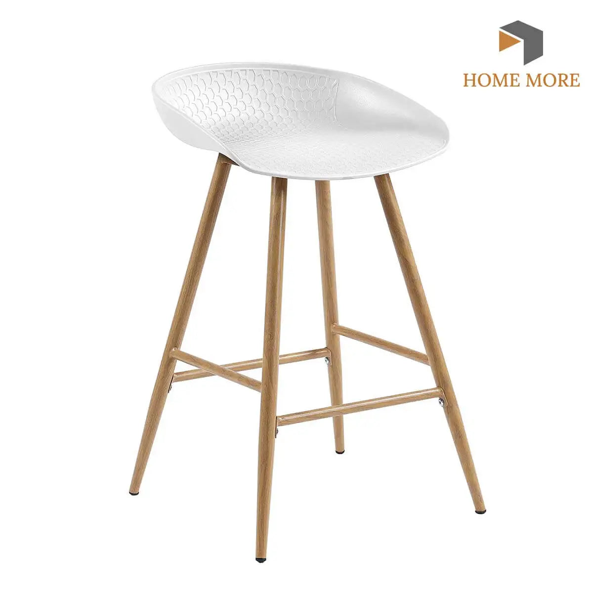 Industrial dining chair with plastic honeycomb top & wood-grain steel legs.