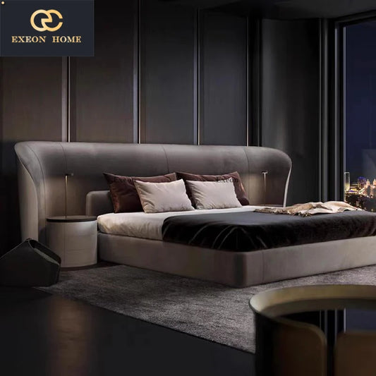 Italian luxury leather queen bed (2m), elegant design for master bedrooms.