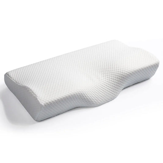 Orthopedic memory foam butterfly pillow for neck support and comfort.