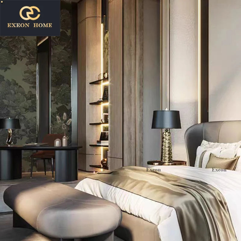 Italian luxury leather queen bed (2m), elegant design for master bedrooms.
