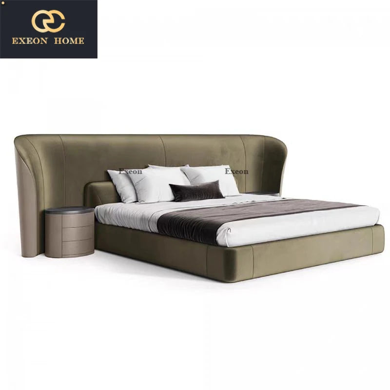 Italian luxury leather queen bed (2m), elegant design for master bedrooms.