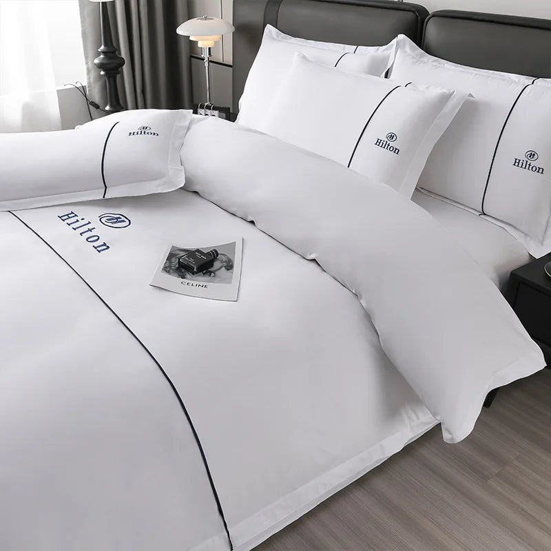 Luxury 4pcs 60s 300tc Bedding Set Full Size 100% Cotton Cheap Bed Linen Bedding Set for Hotel Supplies