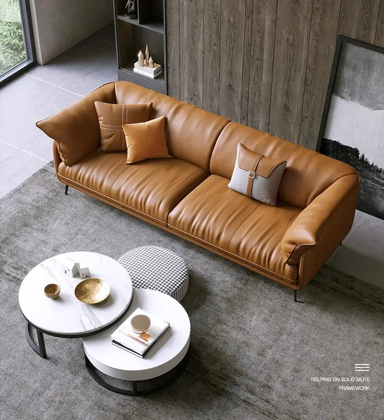 Modern Real Leather Upholstered 1+2+3-Seater Corner Sofa with Black Legs Can be Customzied