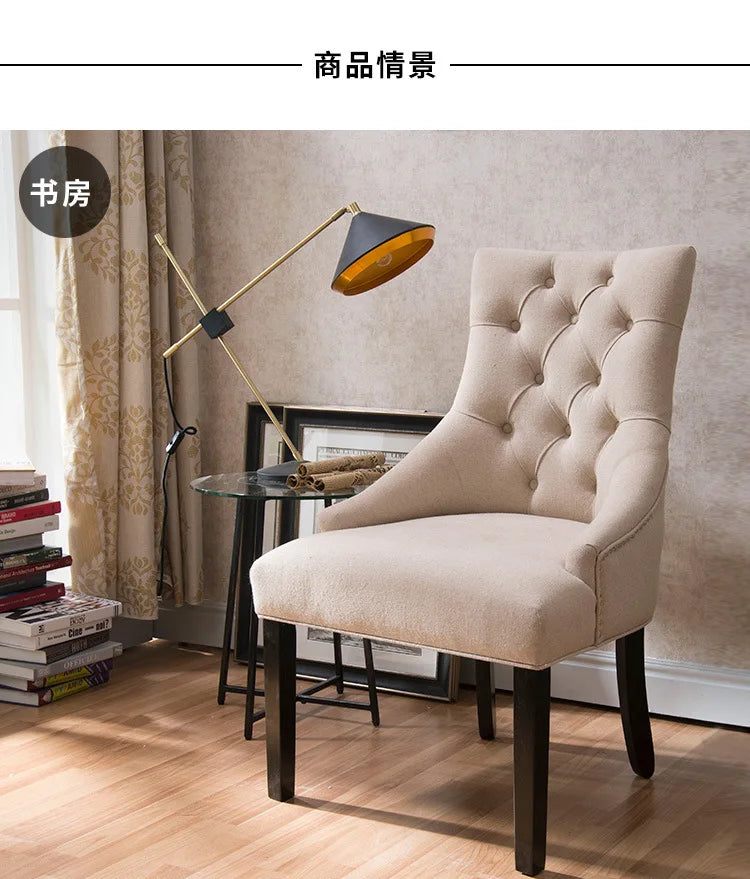 Luxury velvet dining chair with solid wood frame and tufted button design.