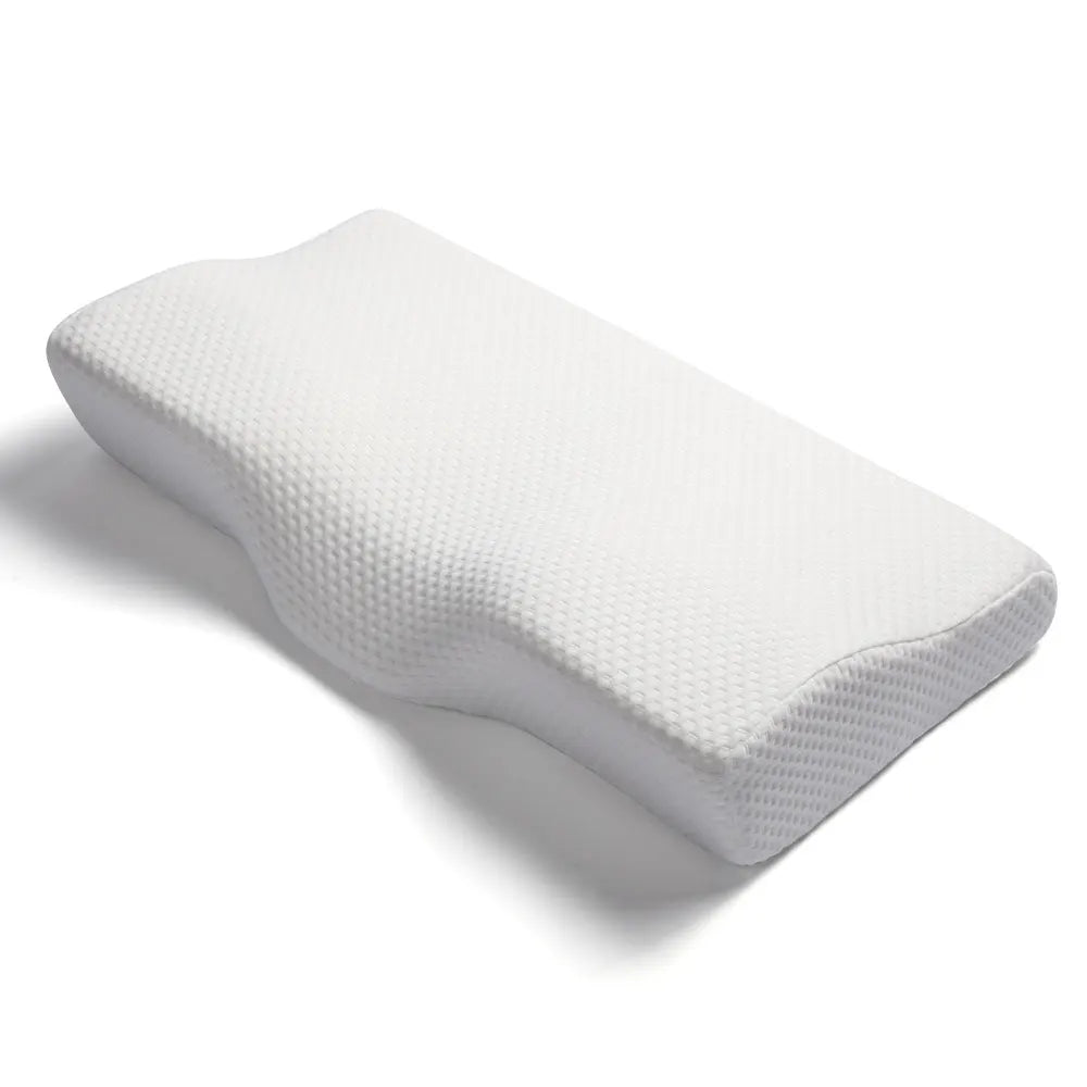 Orthopedic memory foam butterfly pillow for neck support and comfort.