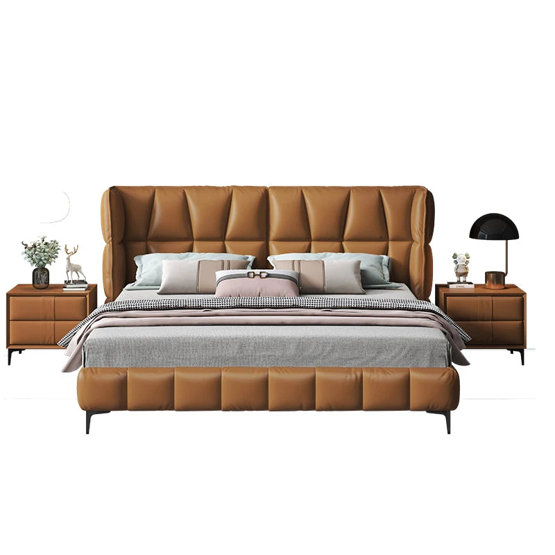 Italian Minimalist Leather Light Luxury Modern Bedroom Soft Bag Double Bed