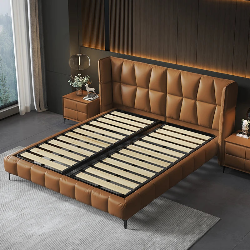 Italian Minimalist Leather Light Luxury Modern Bedroom Soft Bag Double Bed