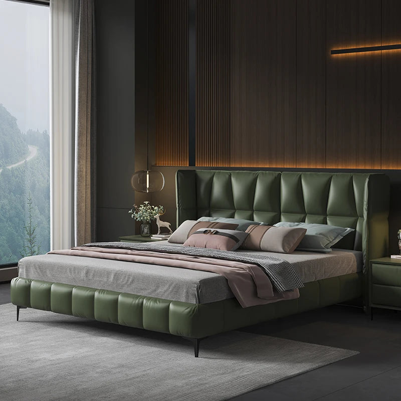Italian Minimalist Leather Light Luxury Modern Bedroom Soft Bag Double Bed