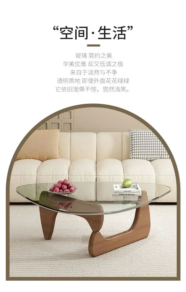 Transparent Glass Coffee Table | Light Luxury Nordic Solid Wood Living Room Furniture
