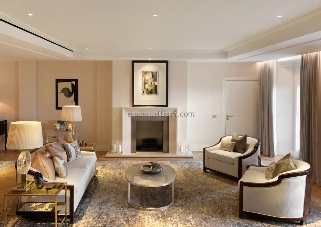 Factory Custom Made Modern Design Full Fabric Wooden Hotel Lobby Sofa Set for Apartment Villa Living Room