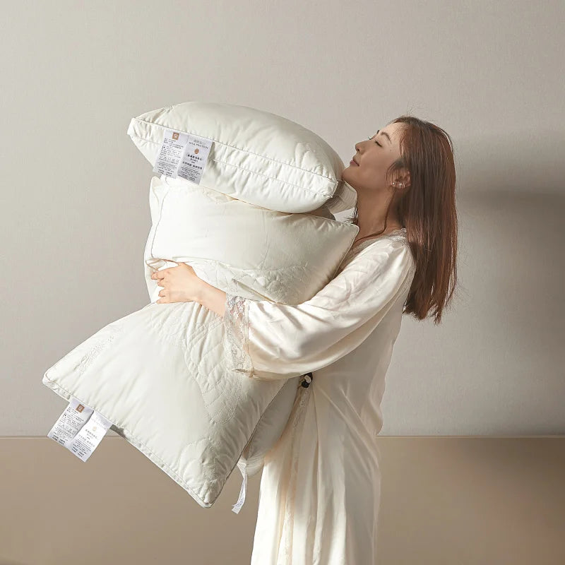 Mulberry Silk Pillow 7A Antibacterial Sleeping Pillow Luxury Comfortable Cotton Shell Hotel Bed Pillows