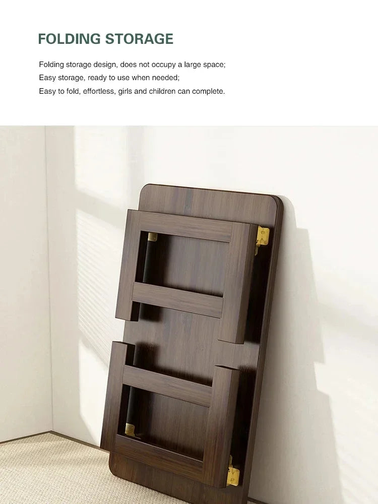 Solid Wood Folding Coffee Table Japanese Tatami Style Side Desk 60-100cm Compact Low Table for Living Room Bedroom Floor Sitting