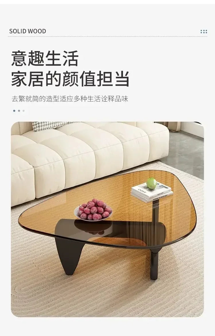 Transparent Glass Coffee Table | Light Luxury Nordic Solid Wood Living Room Furniture