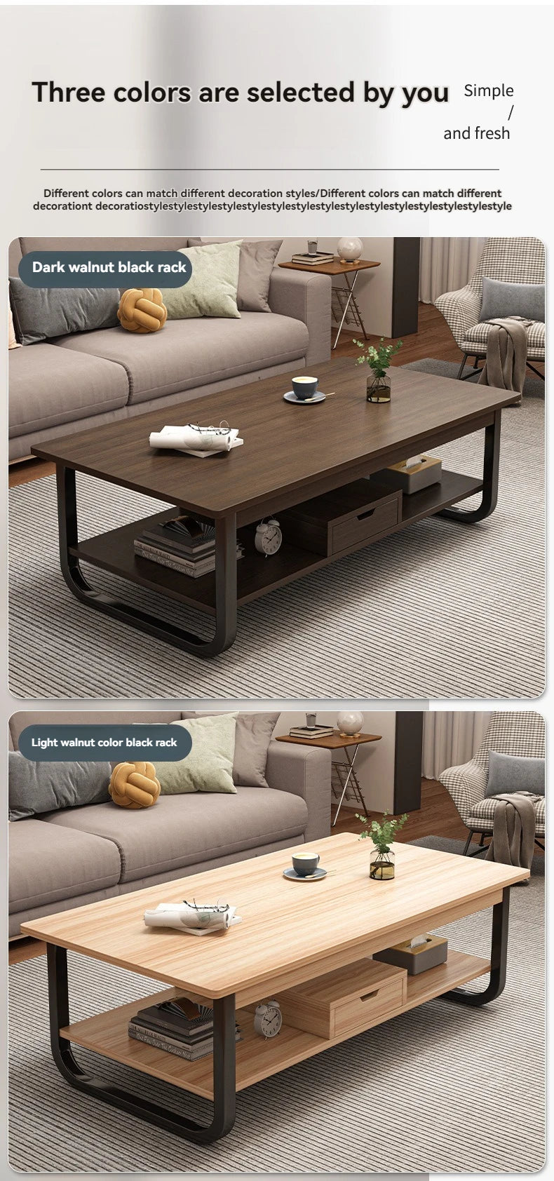 Modern minimalist coffee table, small apartment, living room, sofa, nearby balcony, tea table, rental room, rectangular tea tabl