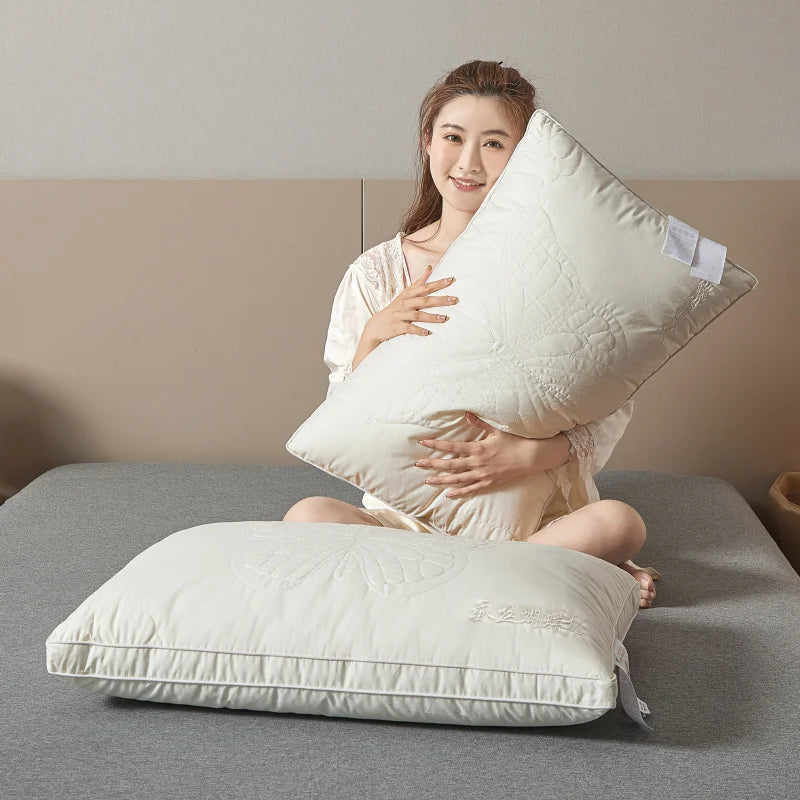 Mulberry Silk Pillow 7A Antibacterial Sleeping Pillow Luxury Comfortable Cotton Shell Hotel Bed Pillows