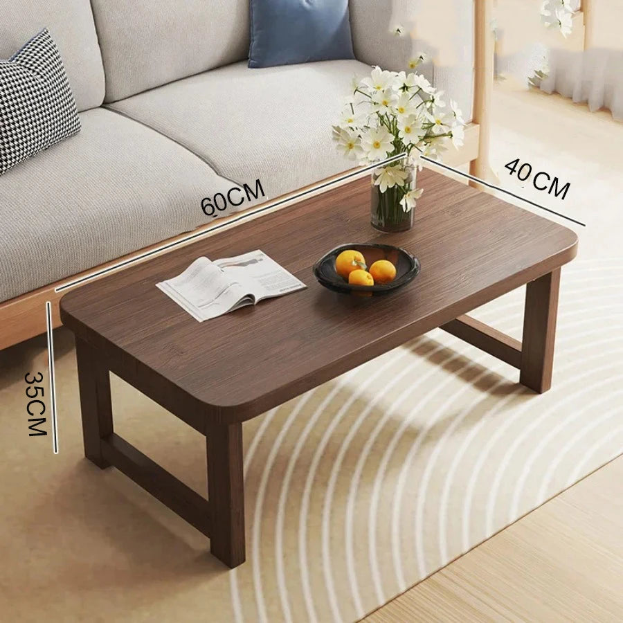 Solid Wood Folding Coffee Table Japanese Tatami Style Side Desk 60-100cm Compact Low Table for Living Room Bedroom Floor Sitting