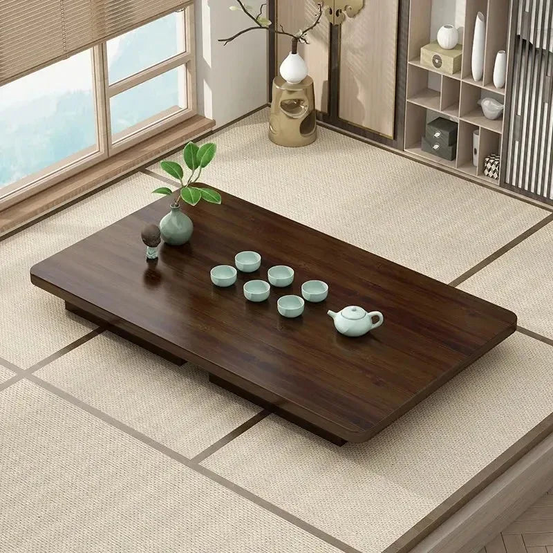 Solid Wood Folding Coffee Table Japanese Tatami Style Side Desk 60-100cm Compact Low Table for Living Room Bedroom Floor Sitting