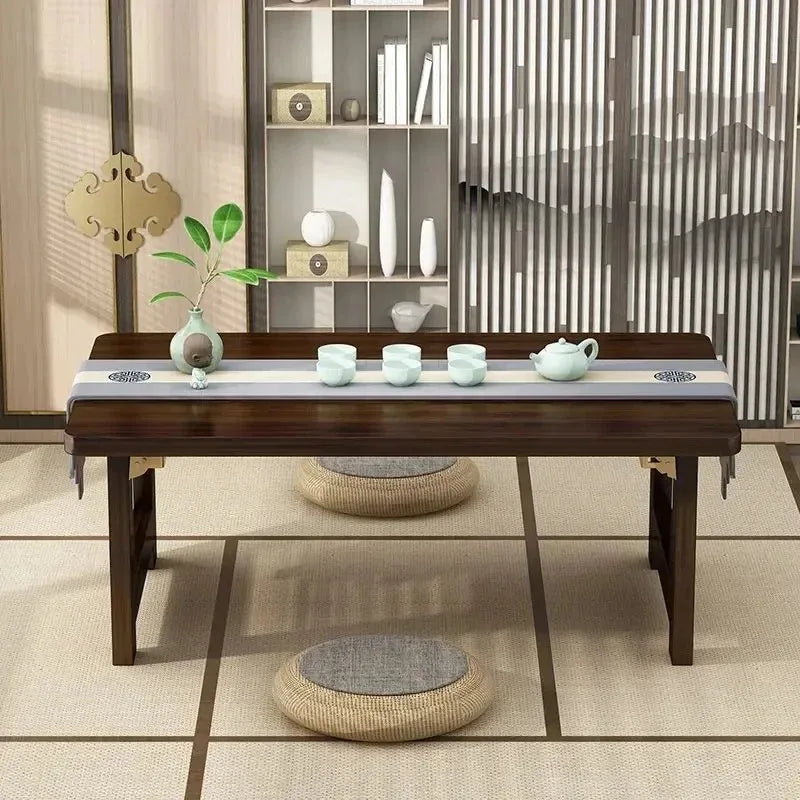 Solid Wood Folding Coffee Table Japanese Tatami Style Side Desk 60-100cm Compact Low Table for Living Room Bedroom Floor Sitting