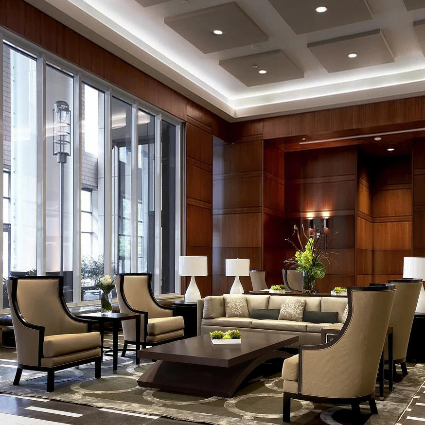 Factory Custom Made Modern Design Full Fabric Wooden Hotel Lobby Sofa Set for Apartment Villa Living Room