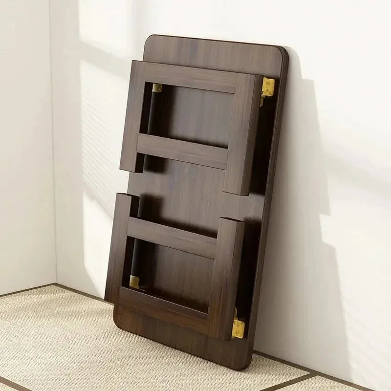 Solid Wood Folding Coffee Table Japanese Tatami Style Side Desk 60-100cm Compact Low Table for Living Room Bedroom Floor Sitting