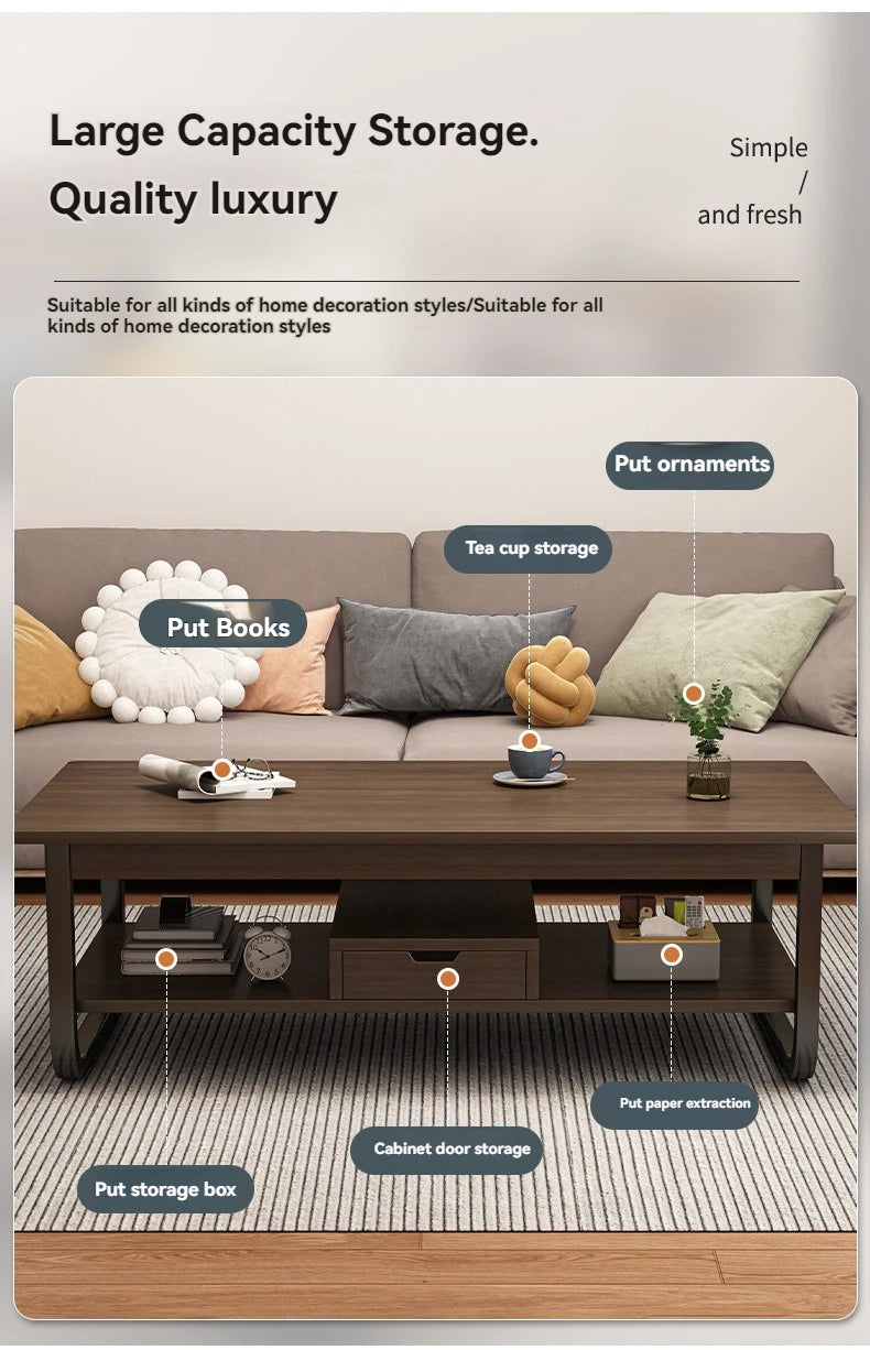 Modern minimalist coffee table, small apartment, living room, sofa, nearby balcony, tea table, rental room, rectangular tea tabl